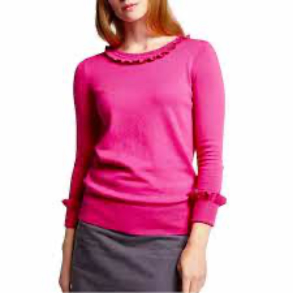 Boden Pink Bernadette Ruffle Wool/Cotton Sweater